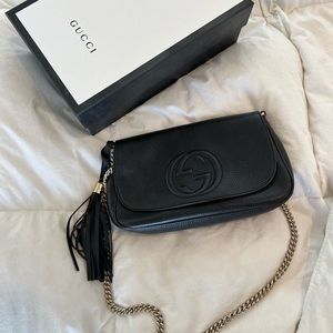GUCCI black leather soho flap bag